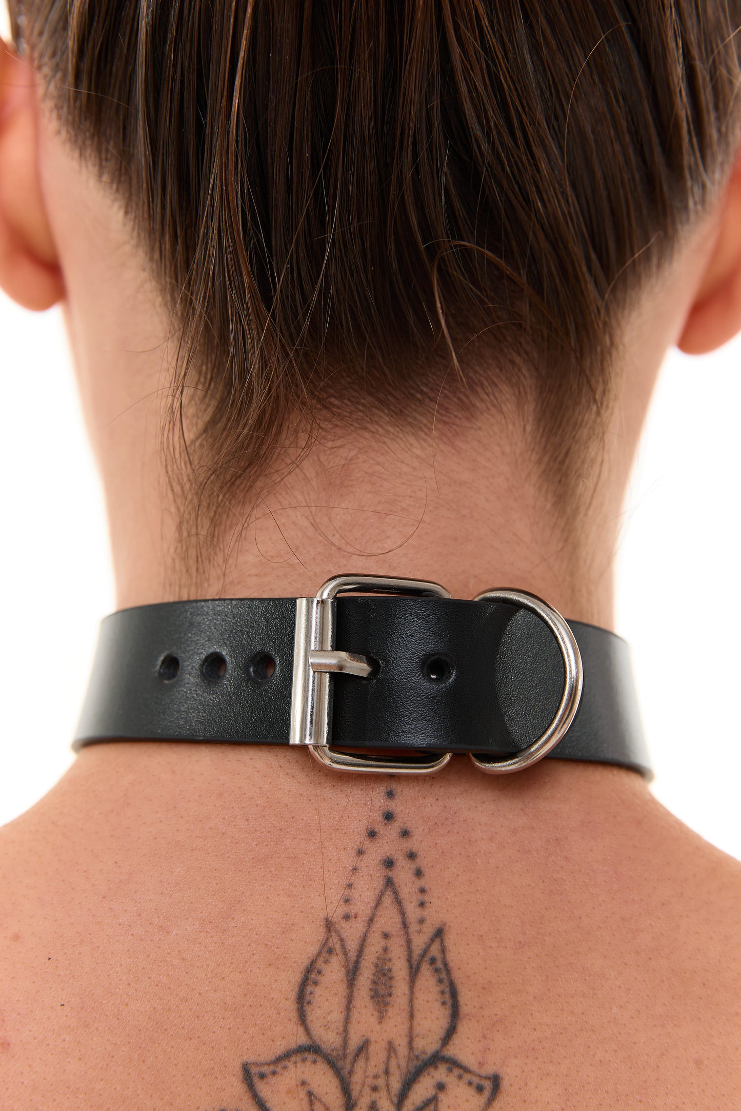 Double-Layer Leather Choker with O-Ring Noir