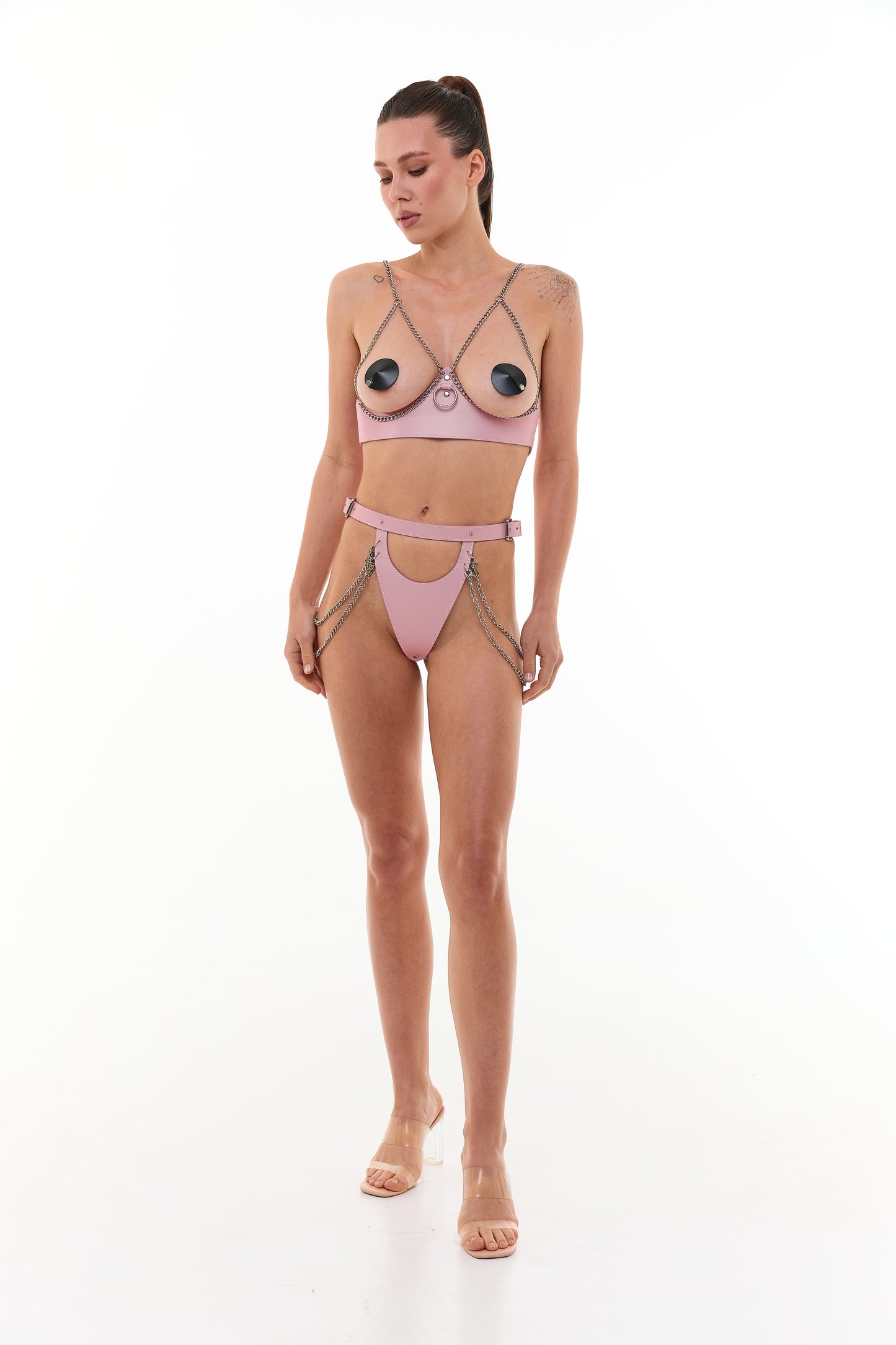 Leather Bra & Panty Chain Set Selene