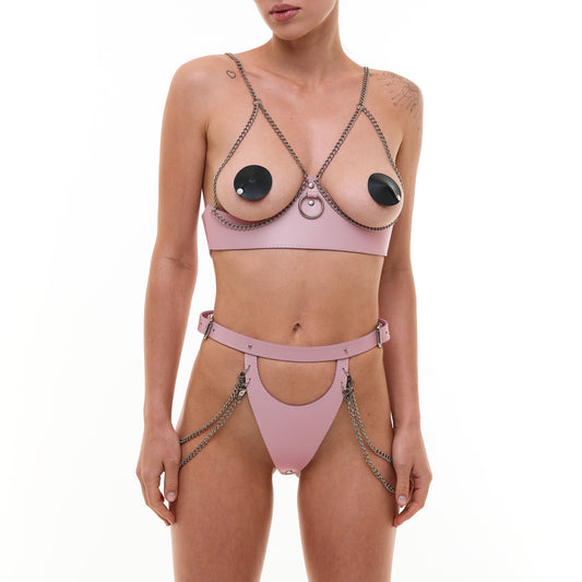 Leather Bra & Panty Chain Set Selene